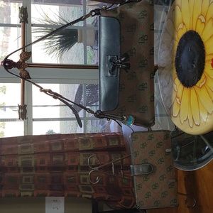 💘🖤💘 2 PC DOONEY & BOURKE SIGNATURE MONOGRAM CANVAS LEATHER PURSE WALLET SET